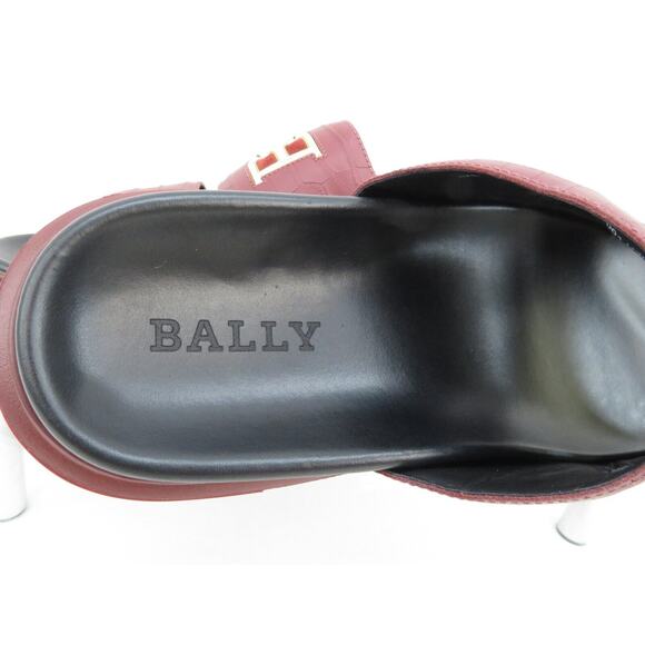 NIB BALLY JYM MAROON CROC PRINT LEATHER B CHAIN GOLD LOGO SANDALS SLIDES 9 D main image 8